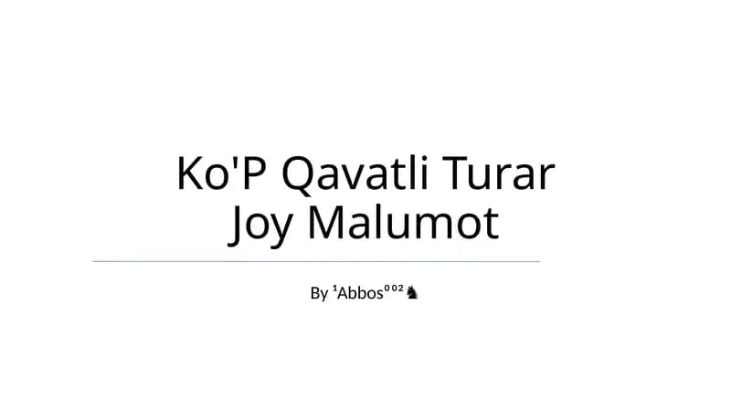 Ko'P Qavatli Turar Joy Malumot