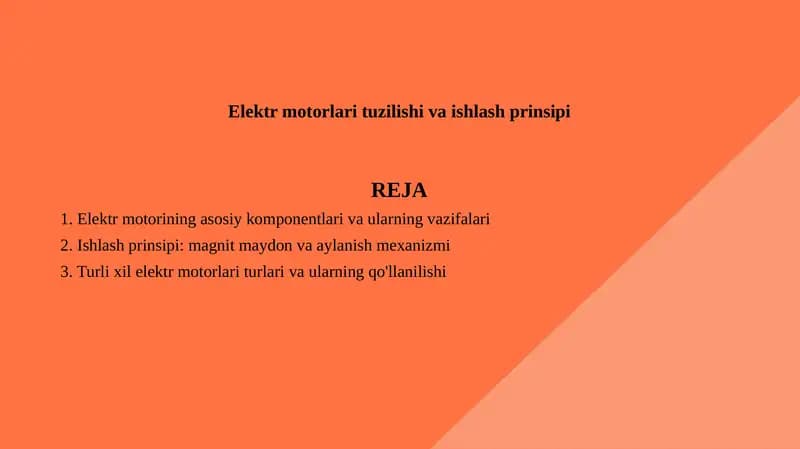 Elektr motorlari tuzilishi va ishlash prinsipi