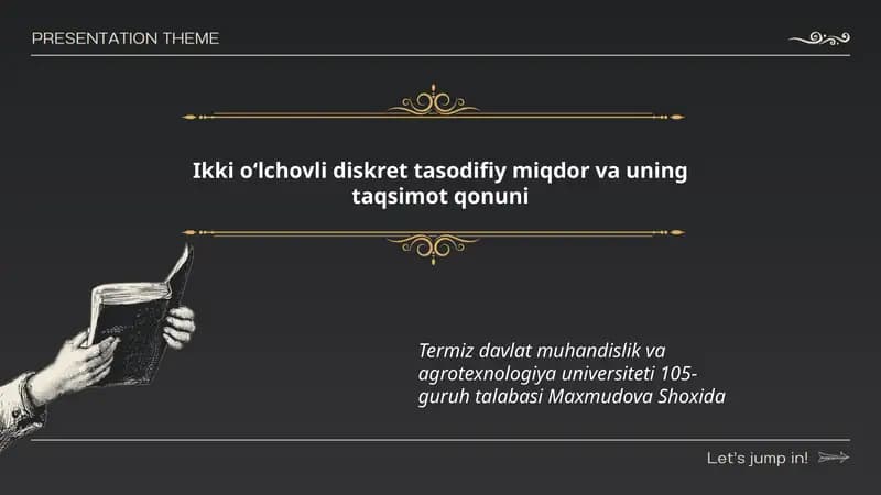 Ikki oʻlchovli diskret tasodifiy miqdor va uning taqsimot qonuni