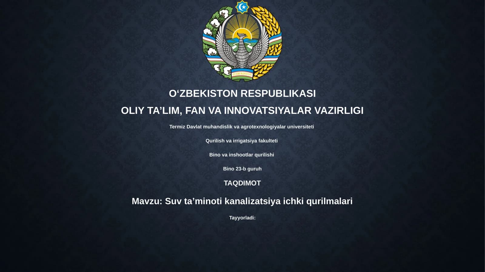 Suv ta'minoti va kanalizatsiya ichki qurilmalari