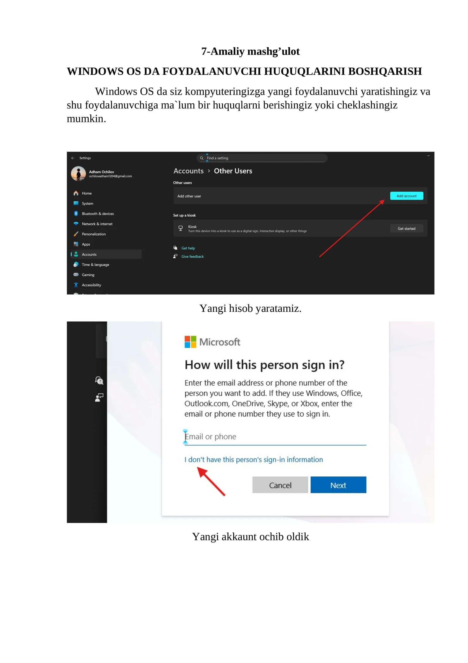 WINDOWS OS DA FOYDALANUVCHI HUQUQLARINI BOSHQARISH