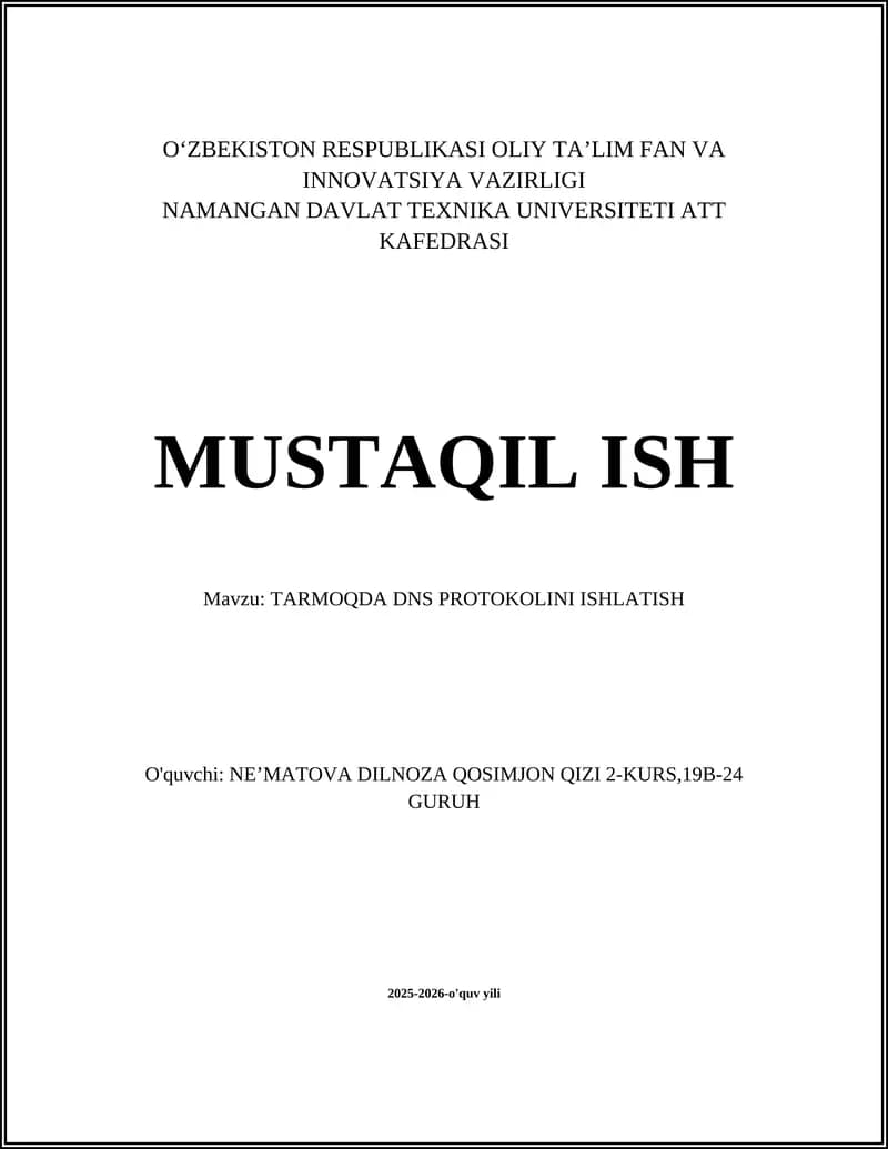 TARMOQDA DNS PROTOKOLINI ISHLATISH