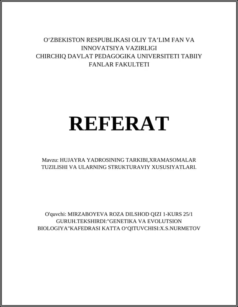 Hujayra Yadrosining Tarkibi