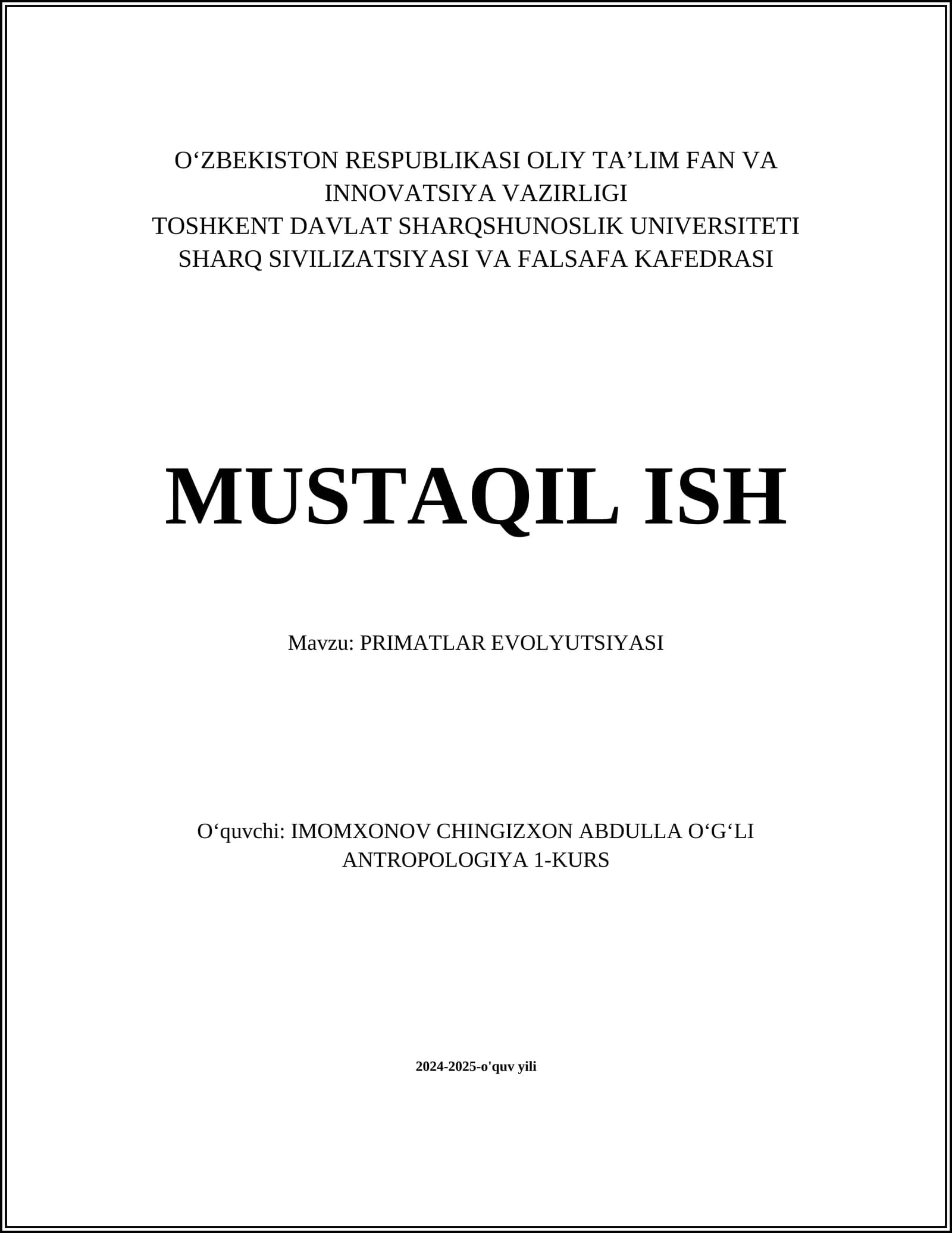 PRIMATLAR EVOLYUTSIYASI