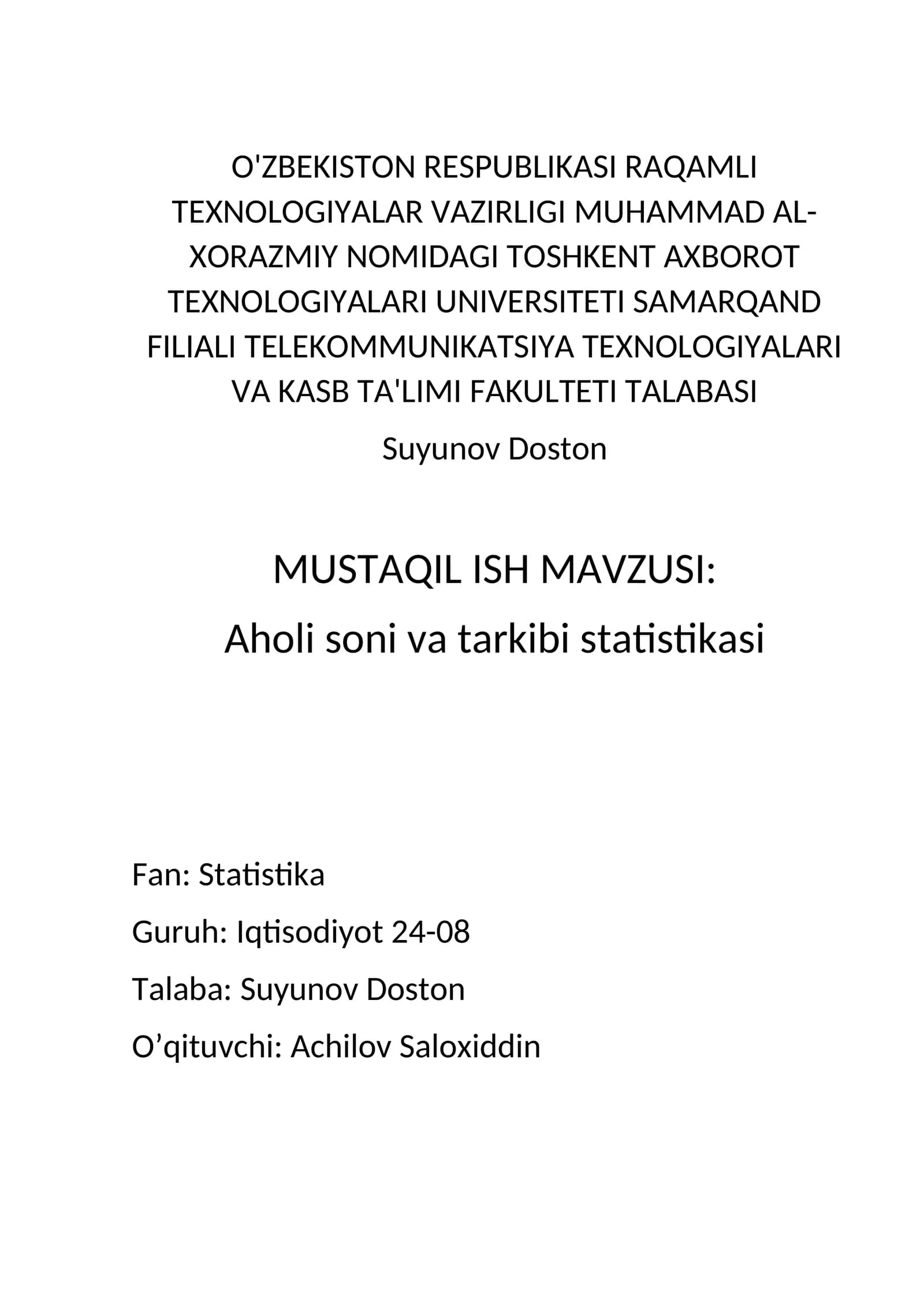 Aholi soni va tarkibi statistikasi