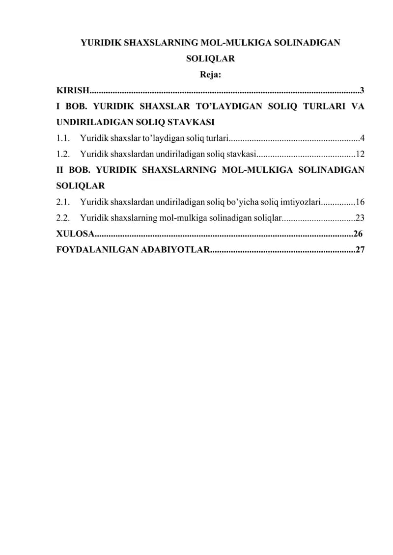 YURIDIK SHAXSLARNING MOL-MULKIGA SOLINADIGAN SOLIQLAR