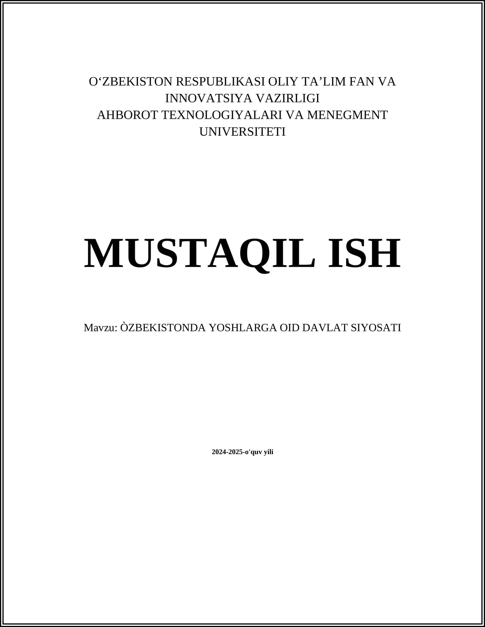 ÒZBEKISTONDA YOSHLARGA OID DAVLAT SIYOSATI