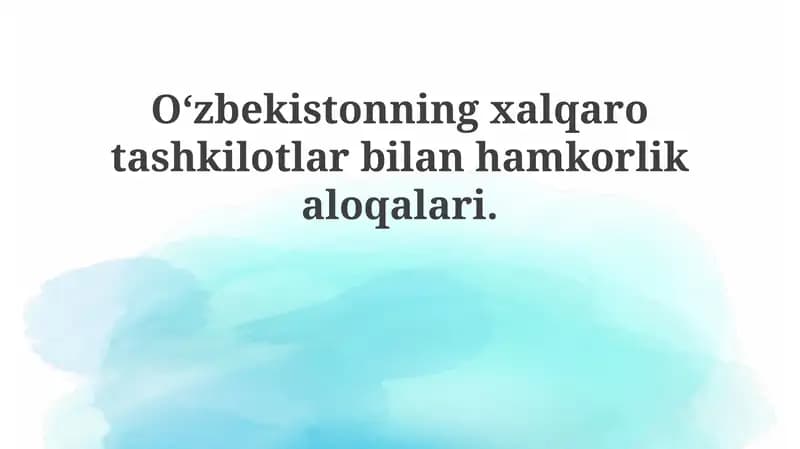 O'zbekistonning xalqaro tashkilotlar bilan hamkorligi