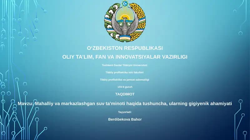 Mahalliy va Markazlashtirilgan Suv Ta'minoti