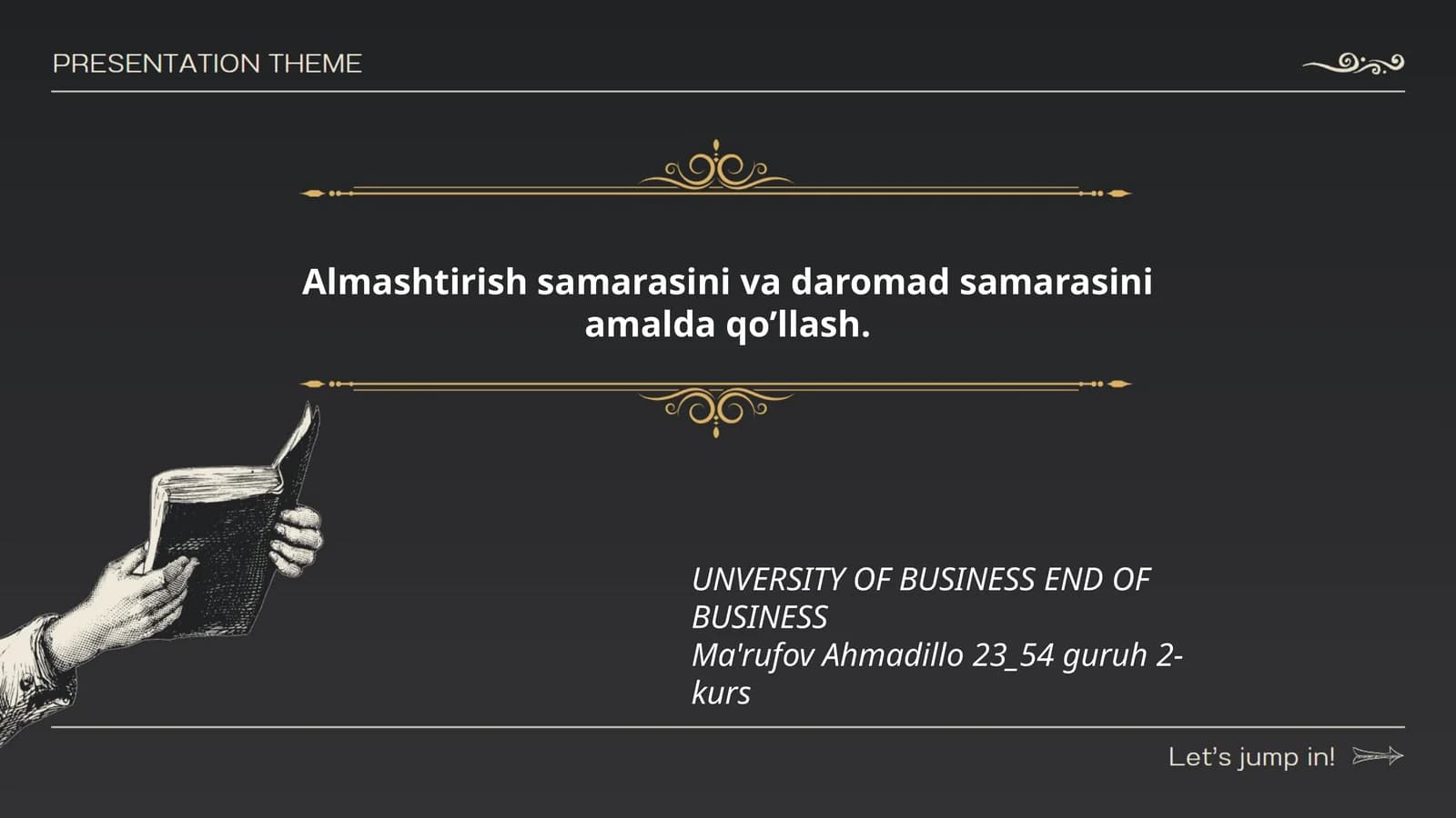 Almaştiriş samarasini va daromad samarasini amalda qo’llash