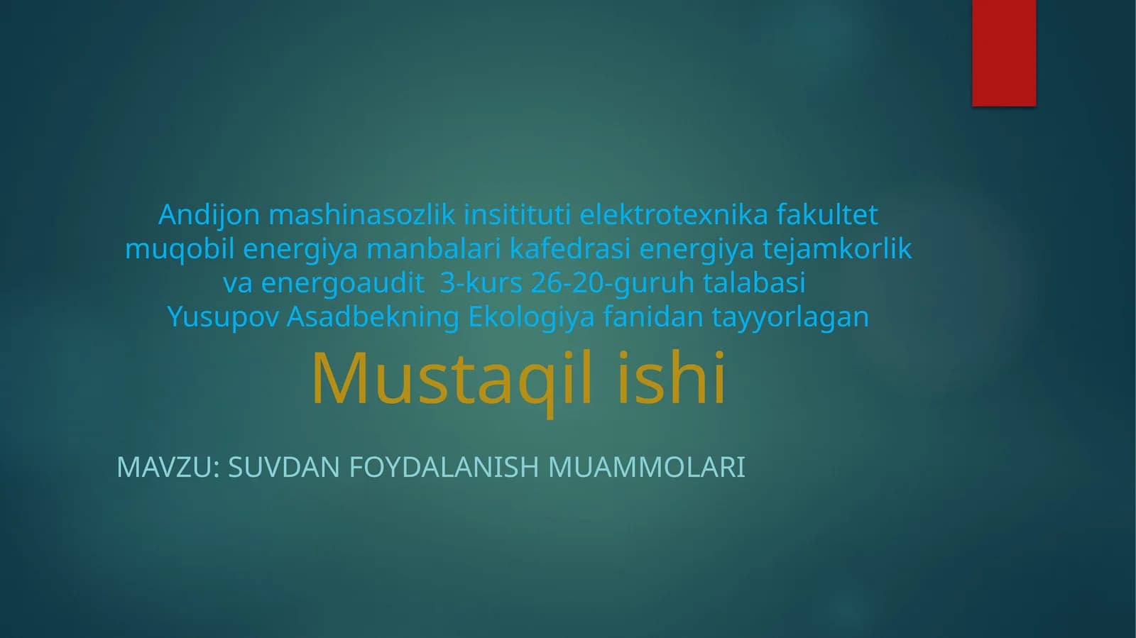 Suvdan foydalanish muammolari