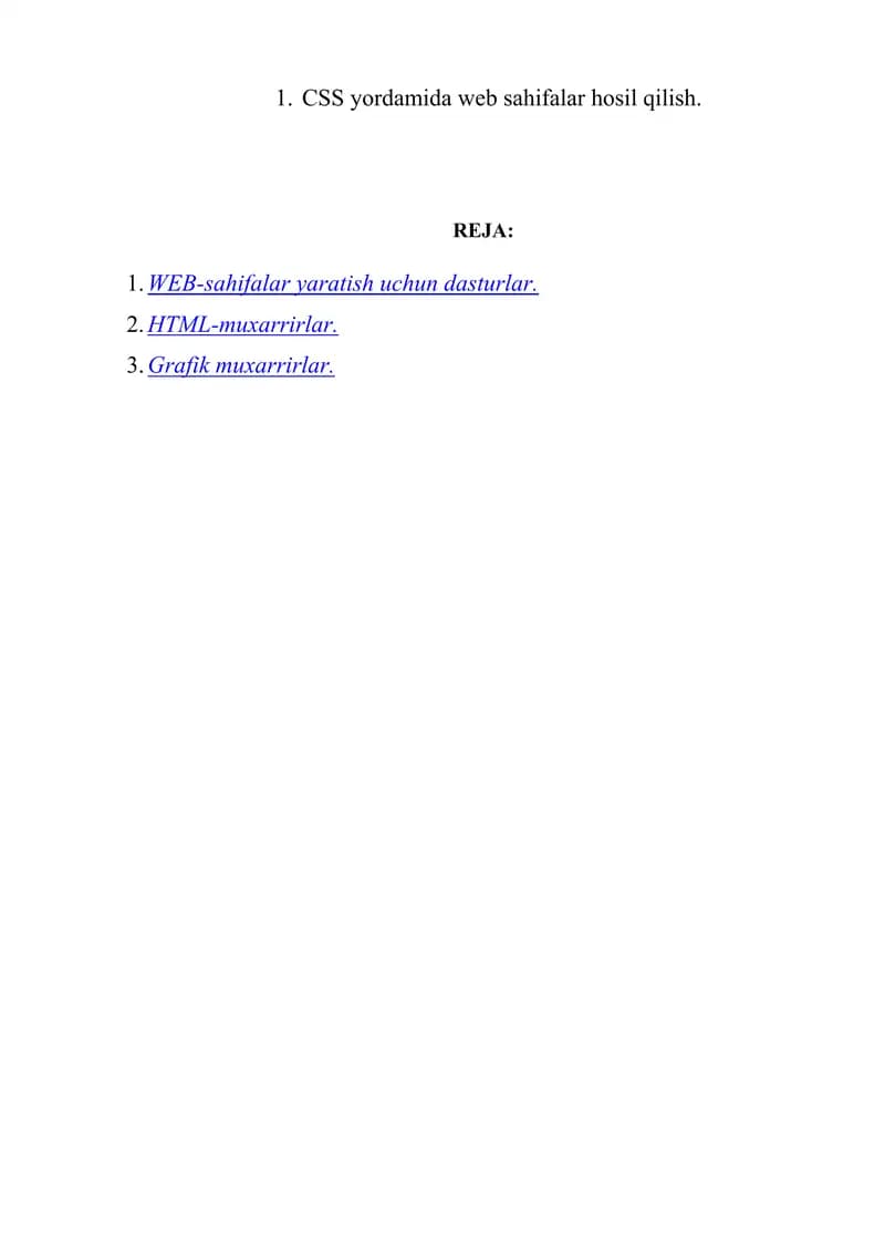 CSS yordamida web sahifalar hosil qilish.