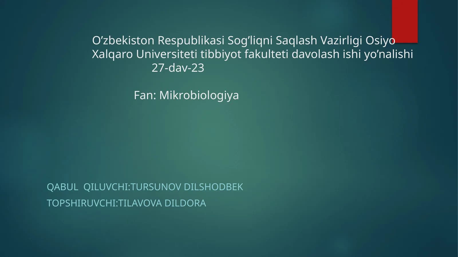 Mavzu;Leptospirozlar morfologiyasi,strukturasi,tarqalganligini keltirib chiqaruvchi kasalliklar labaratoriya diagnostikasi haqida to'liq ma'lumot
