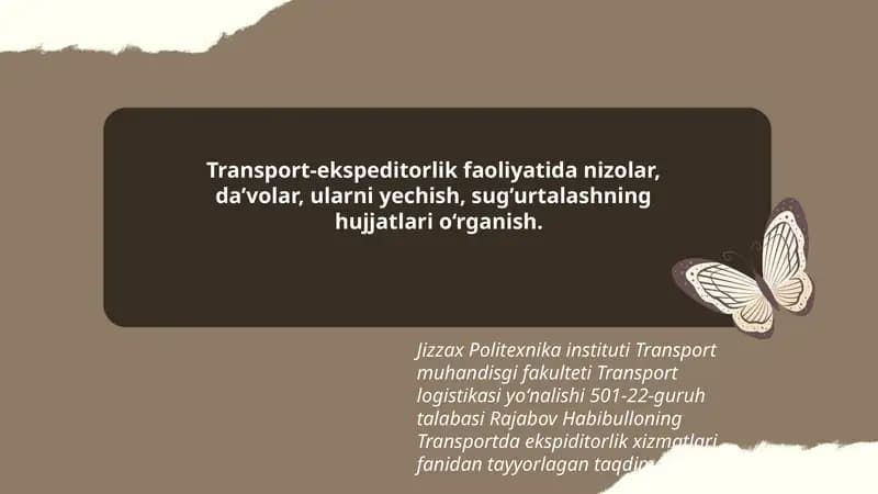Transportda ekspiditorlik xizmatlari taqdimoti