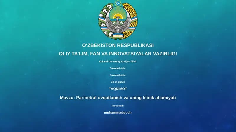Parinetral ovqatlanish va uning klinik ahamiyati