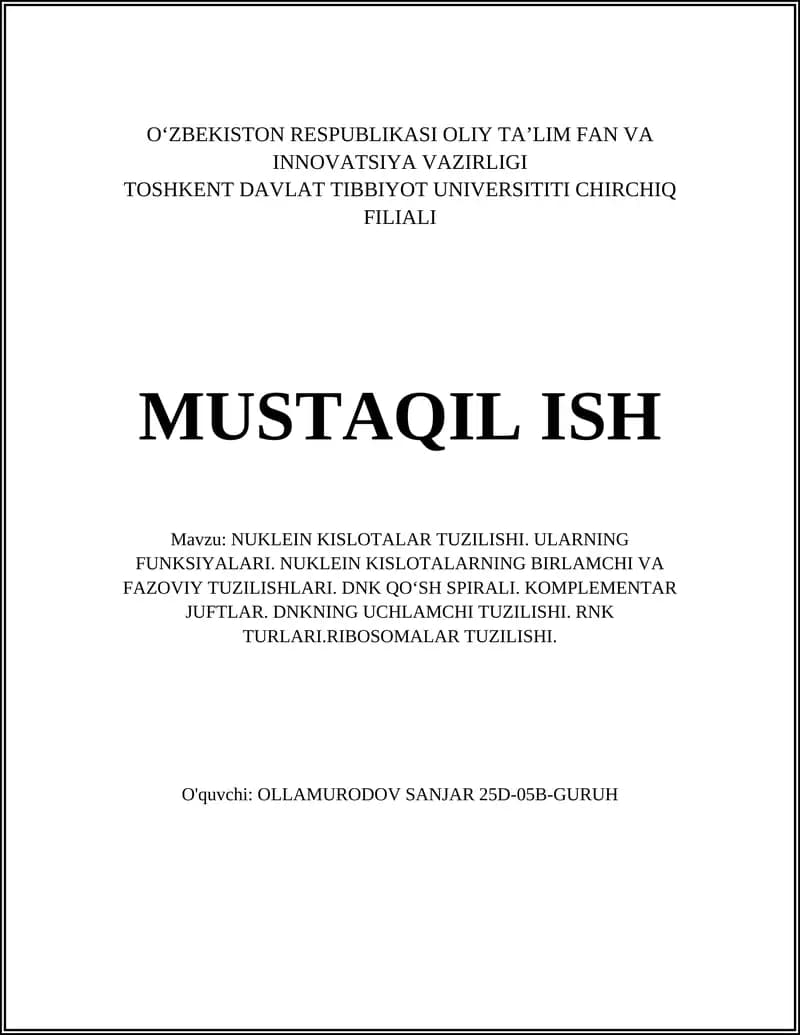 NUKLEIN KISLOTALAR TUZILISHI