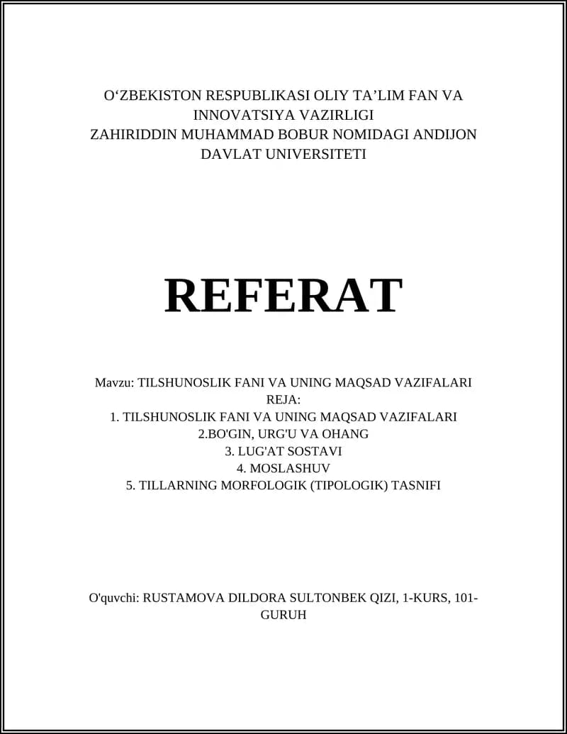 TILSHUNOSLIK FANI VA UNING MAQSAD VAZIFALARI