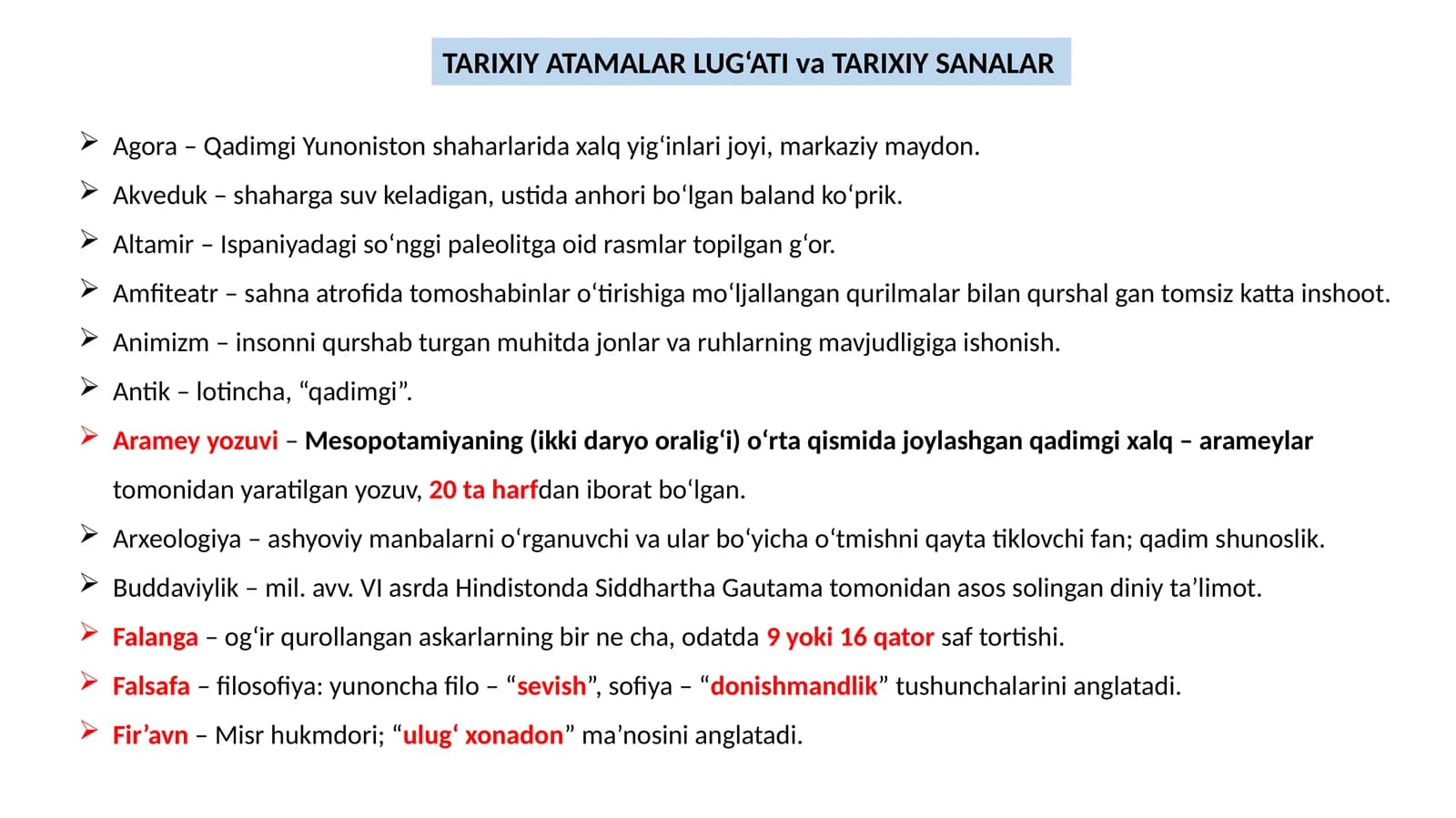 TARIXIY ATAMALAR LUG‘ATI va TARIXIY SANALAR