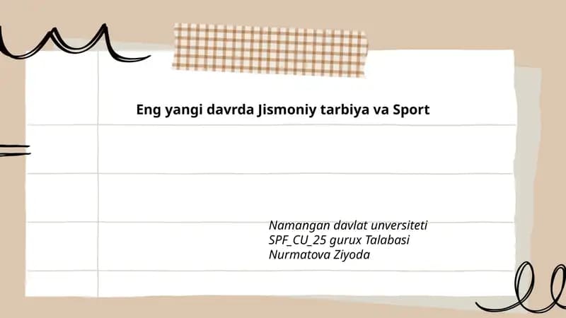 Eng yangi davrda Jismoniy tarbiya va Sport
