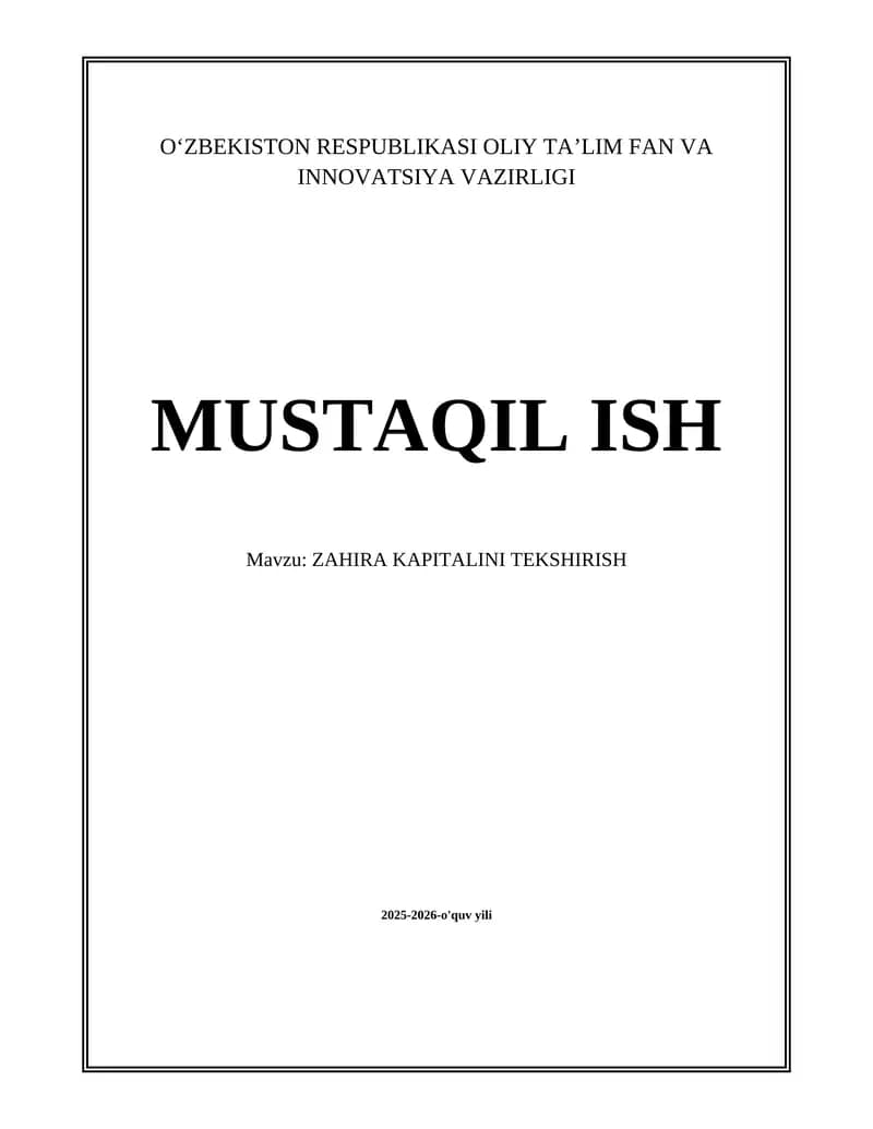 ZAHIRA KAPITALINI TEKSHIRISH