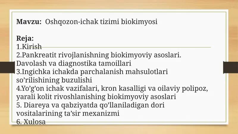 Oshqozon-ichak tizimi biokimyosi