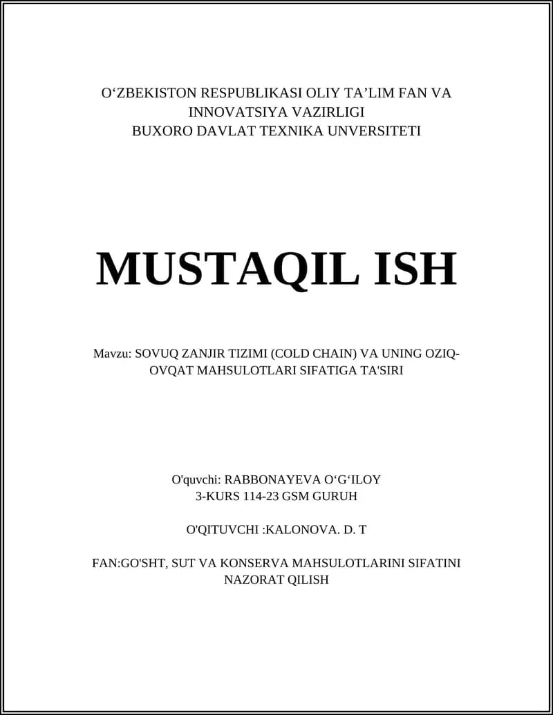 SOVUQ ZANJIR TIZIMI (COLD CHAIN)