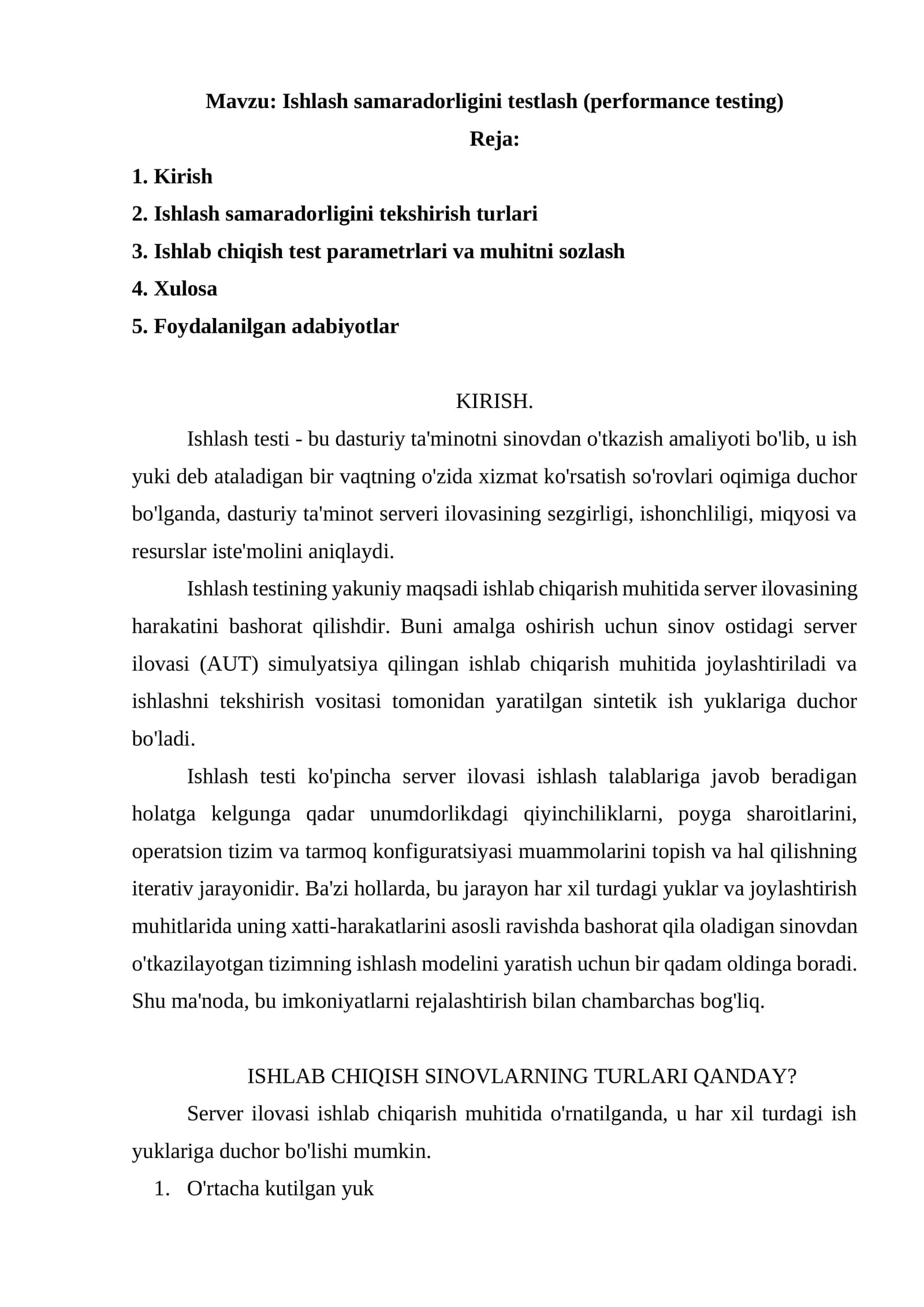 Ishlash samaradorligini testlash (performance testing)
