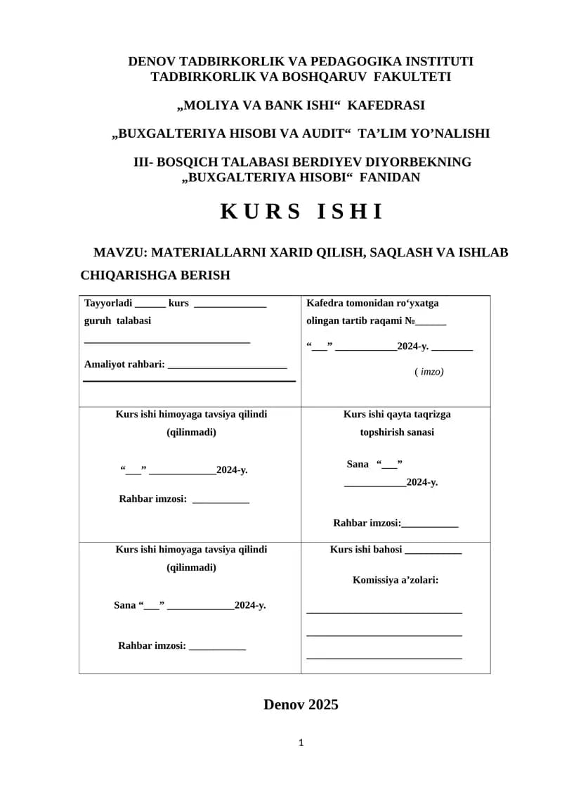 Fond bozori risklarini boshqarish. Kurs ish