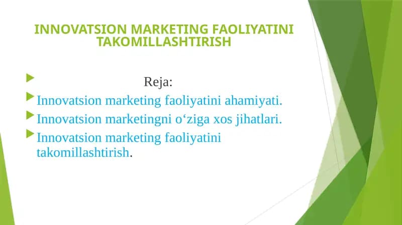 INNOVATSION MARKETING FAOLIYATINI TAKOMILLASHTIRISH