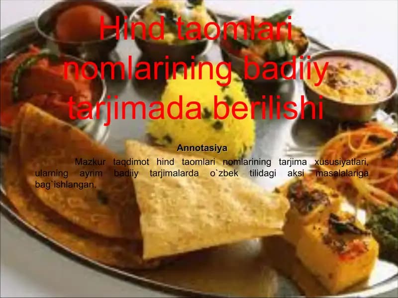 Hind taomlari nomlarining badiiy tarjimada berilishi