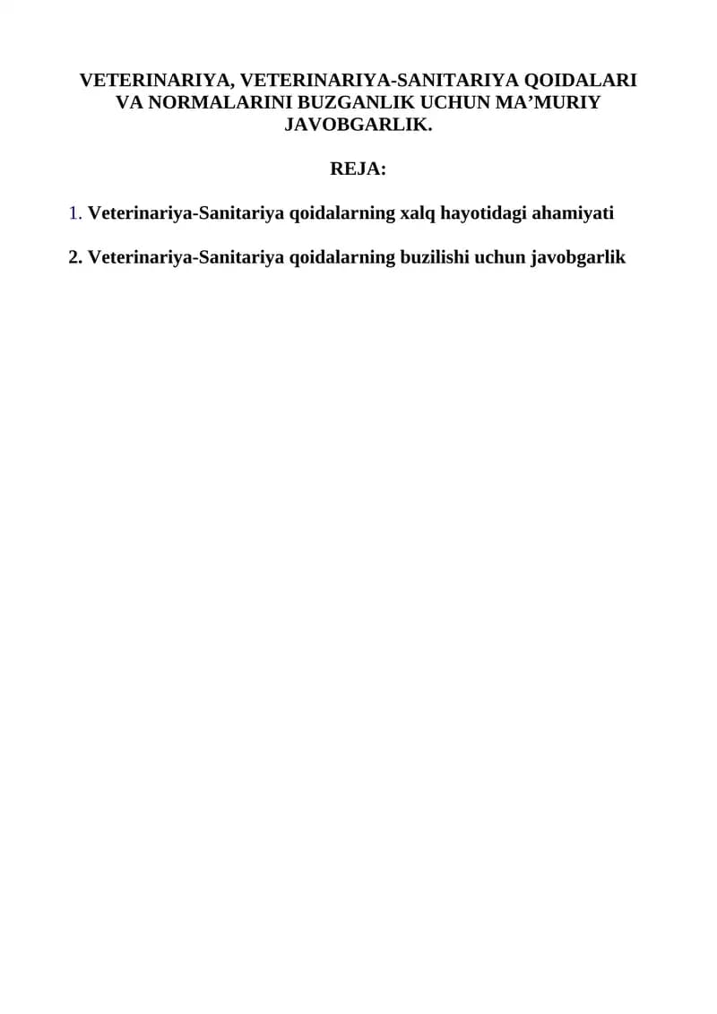 Veterinariya, Veterinariya-Sanitariya Qoidalari