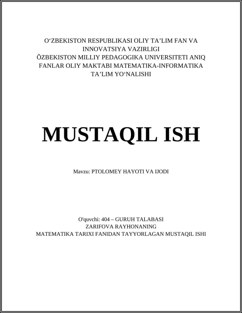 PTOLOMEY HAYOTI VA IJODI
