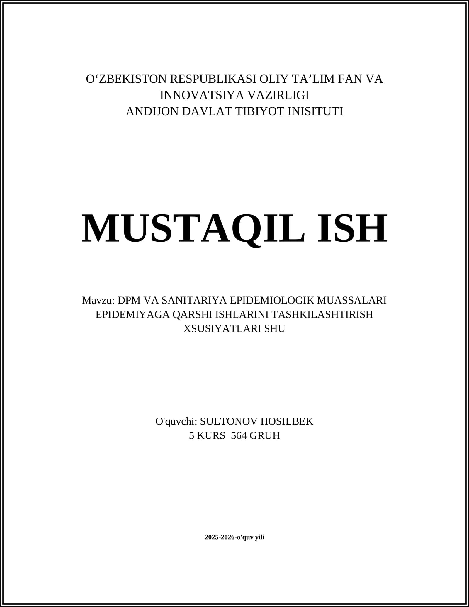 DPM va Sanitariya-Epidemiologik Muassalari Huquqiy Asoslari