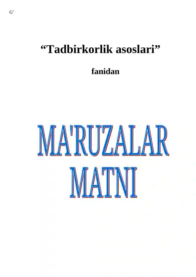 Tadbirkorlik asoslari