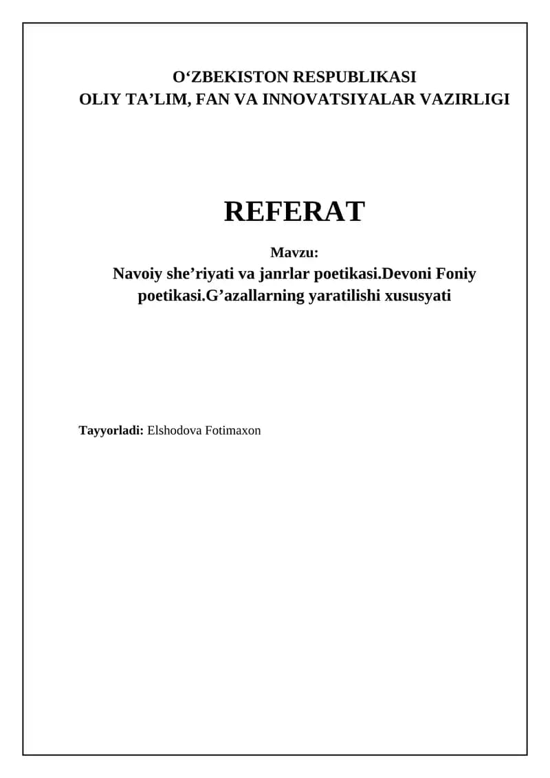 Navoiy she'riyatining janrlar poetikasi
