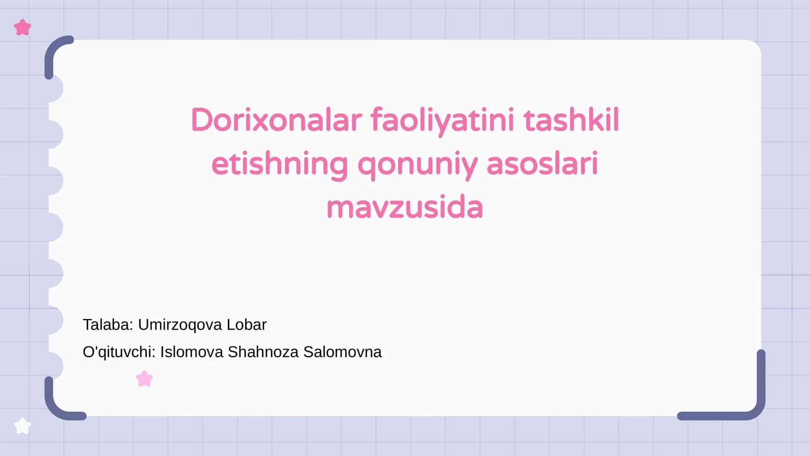 Dorixonalar faoliyatini tashkil etishning qonuniy asoslari mavzusida
