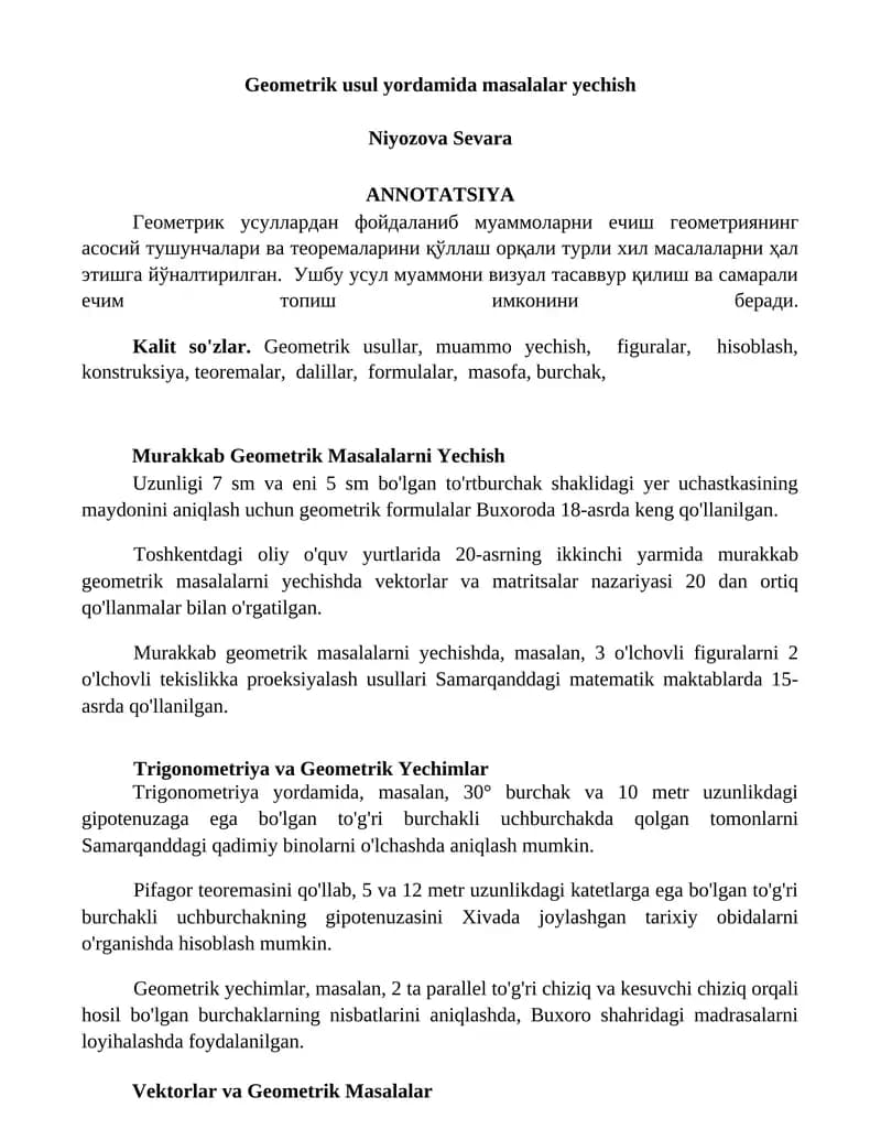 Geometrik usul yordamida masalalar yechish