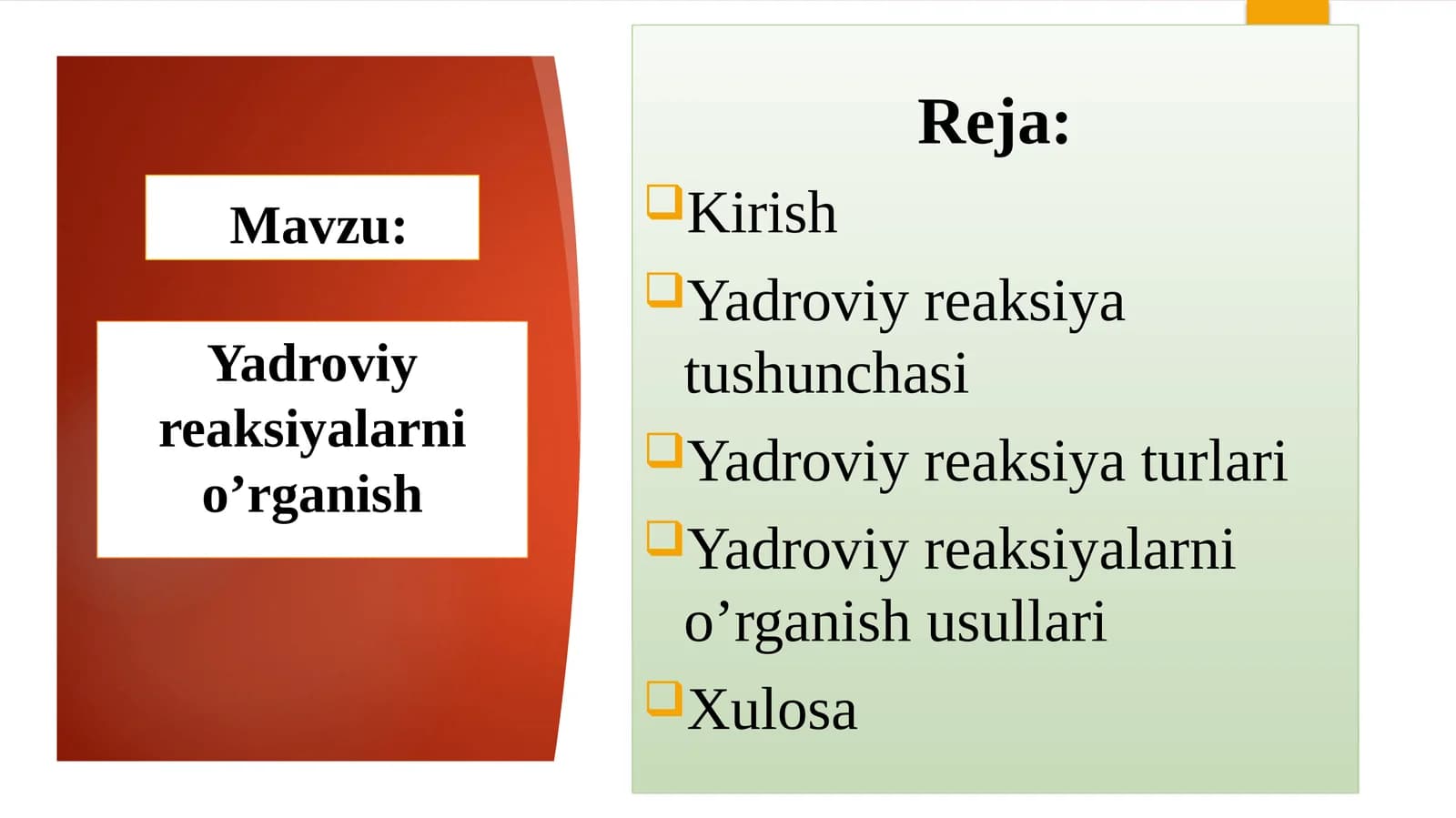 Yadroviyreaksiyalarnio’rganish