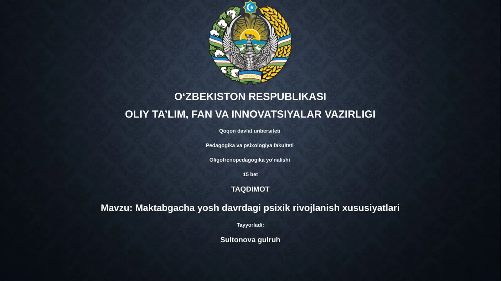 Maktabgacha yosh davrdagi psixik rivojlanish xususiyatlari