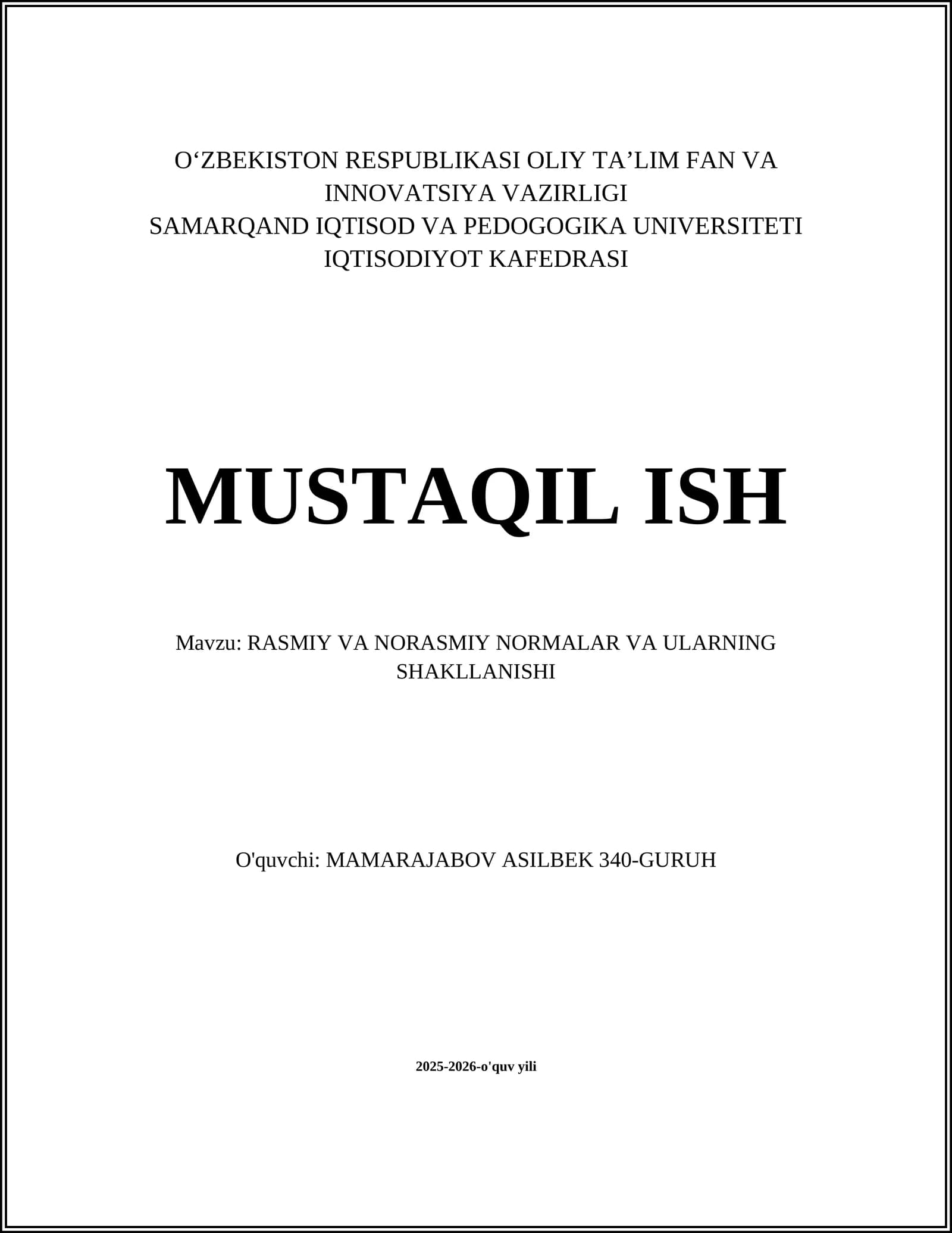 RASMIY VA NORASMIY NORMALAR VA ULARNING SHAKLLANISHI
