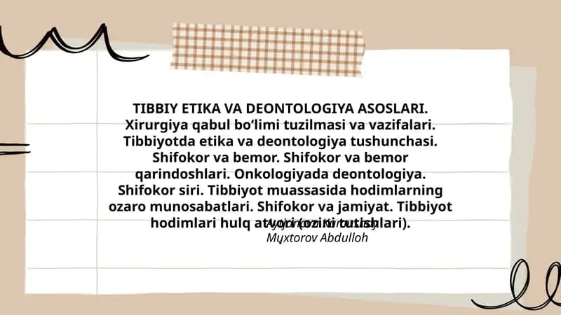TIBBIY ETIKA VA DEONTOLOGIYA ASOSLARI
