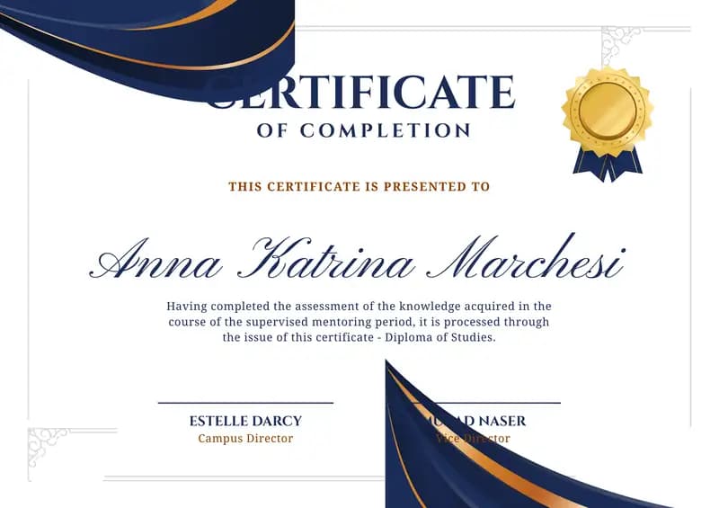 CERTIFICATE OF COMPLETION