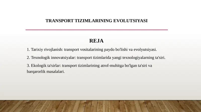 Transport tizimlarining evolutsiyasi