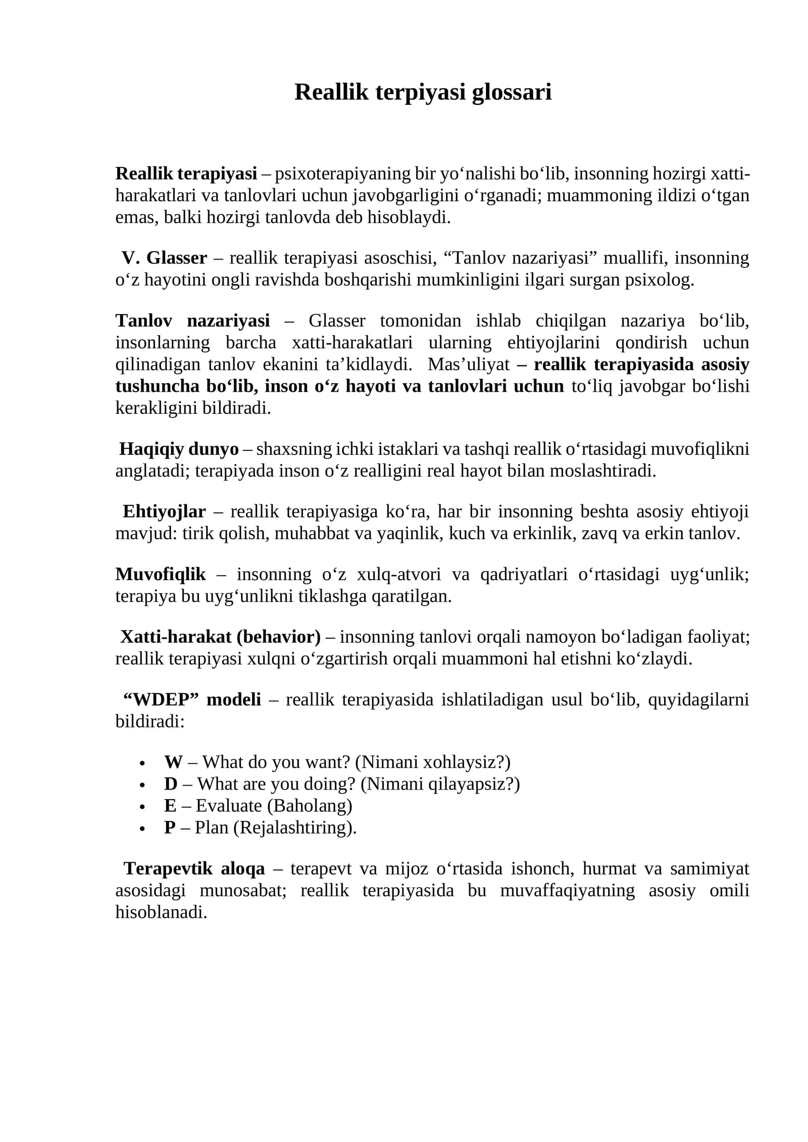 Reallik terpiyasi glossari