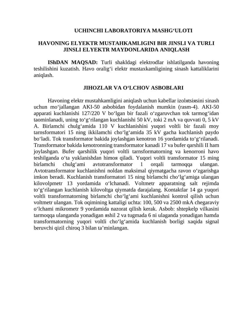 UCHINCHI LABORATORIYA MASHG‘ULOTI