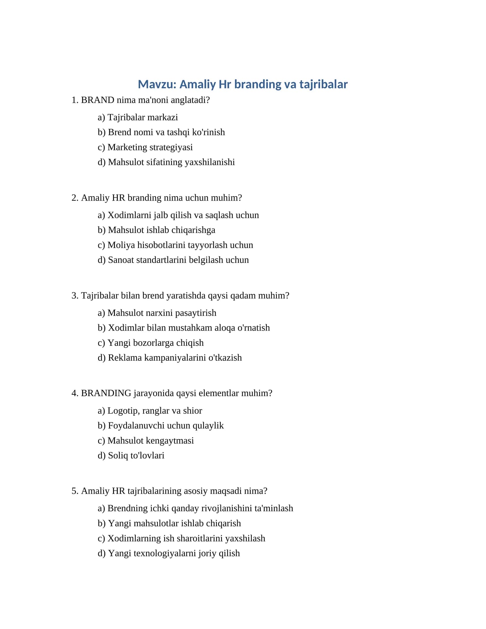 Amaliy HR branding va tajribalar