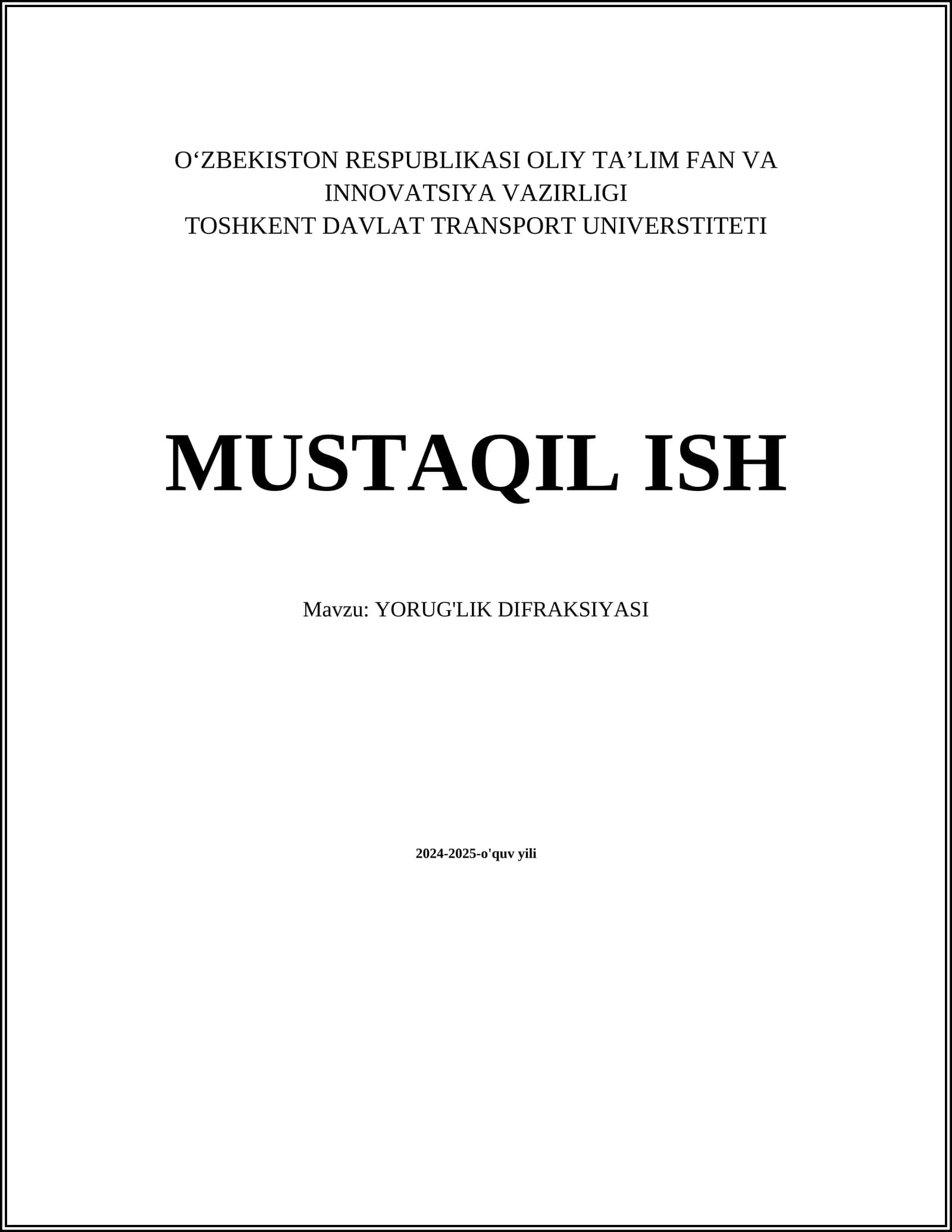 YORUG'LIK DIFRAKSIYASI