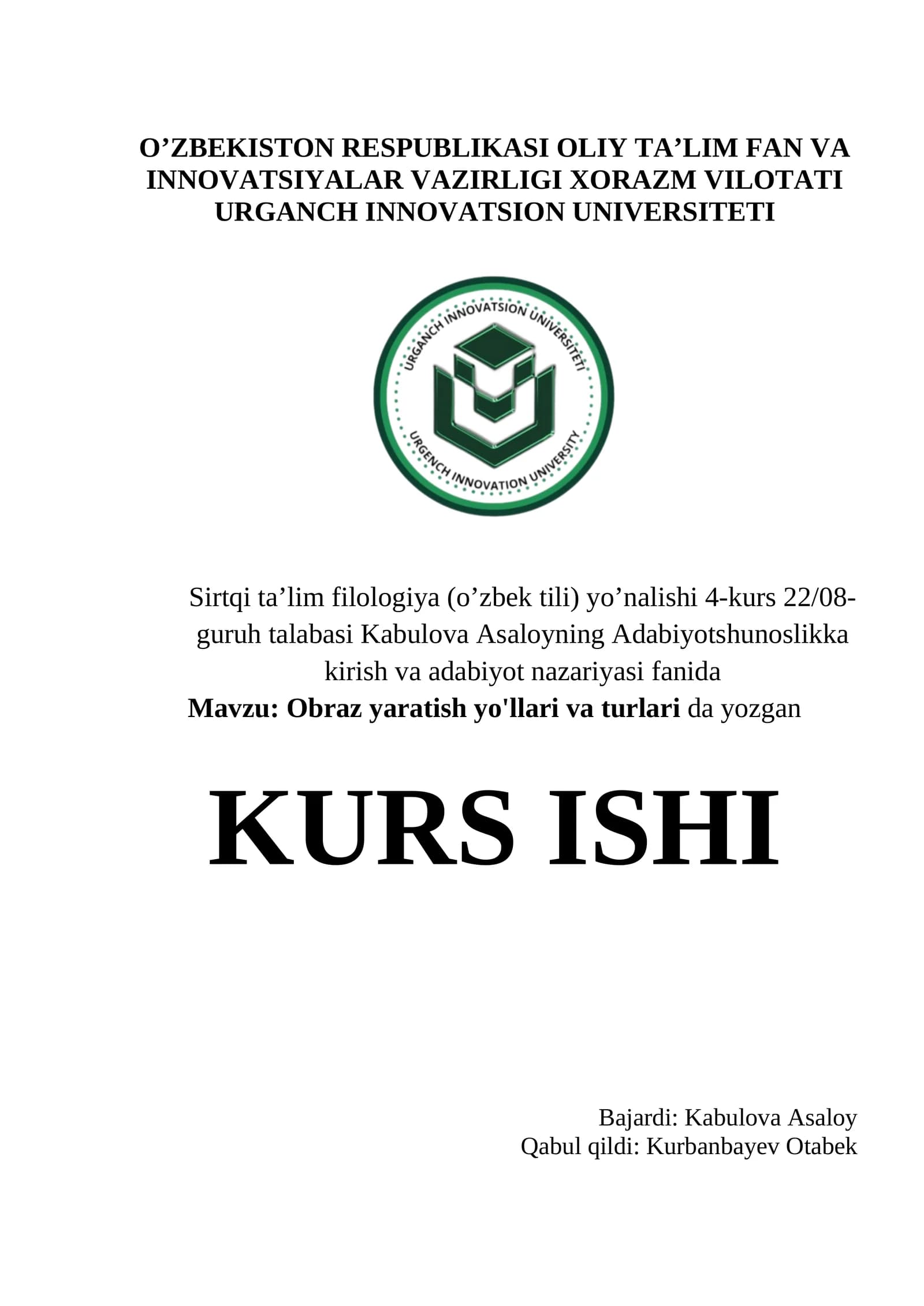 Obraz yaratish yo'llari va turlari