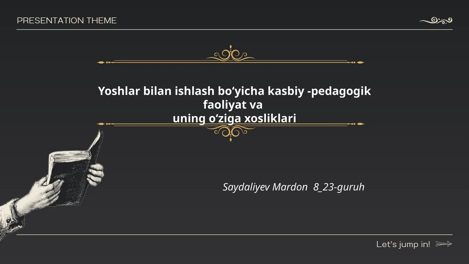 Yoshlar bilan ishlash boʻyicha kasbiy -pedagogik faoliyat va