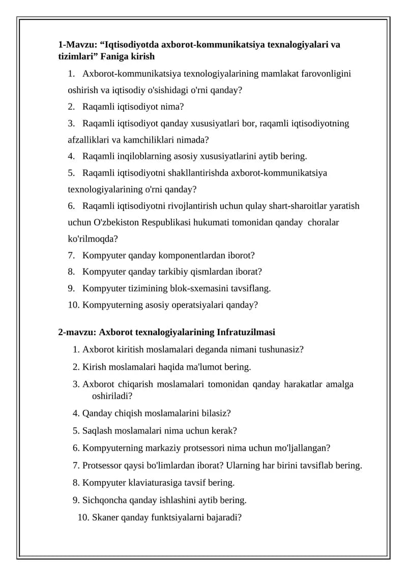 Axborot texnalogiyalarining Infratuzilmasi